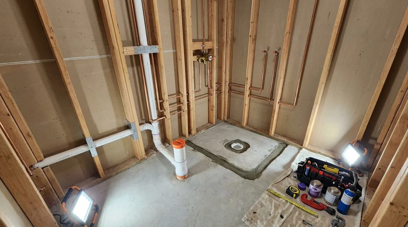 Bathroom rough-in plumbing during remodel by Johns Plumbing LLC in Apopka