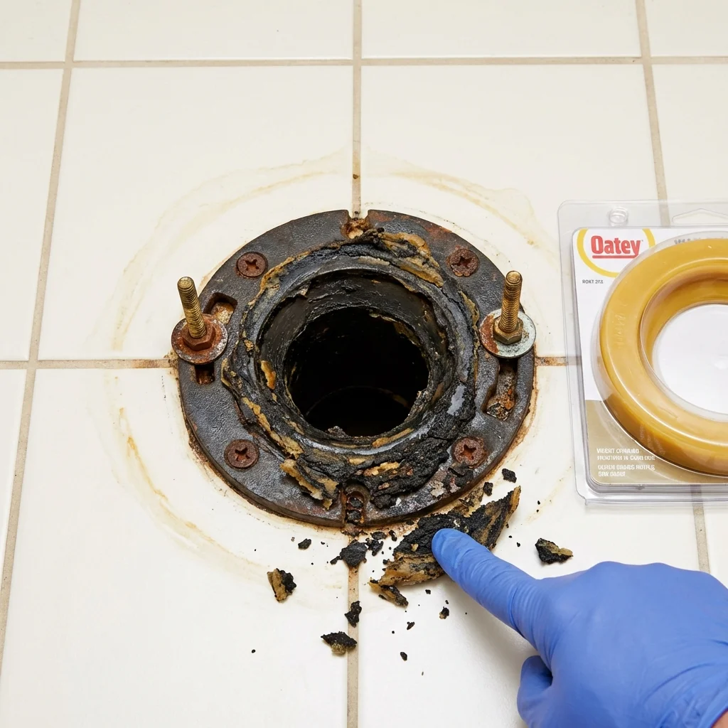 Failed wax ring showing water seepage at the base of a toilet in a Apopka, FL home