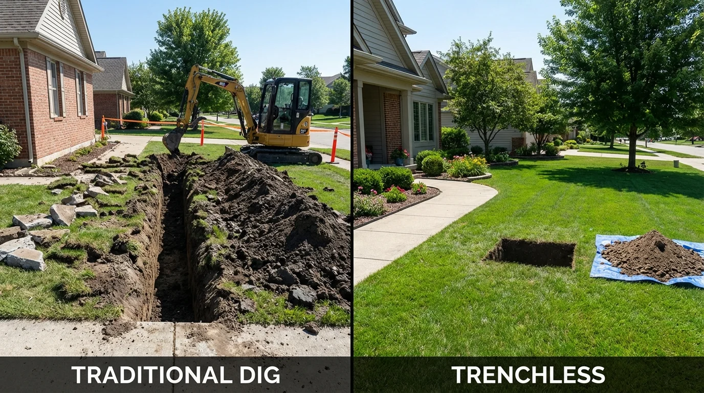 Trenchless sewer repair with minimal yard damage versus traditional excavation in Apopka, FL